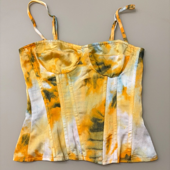 Pretty Little Thing Orange Tie Dye Print Structured Corset Top - Picture 2 of 4